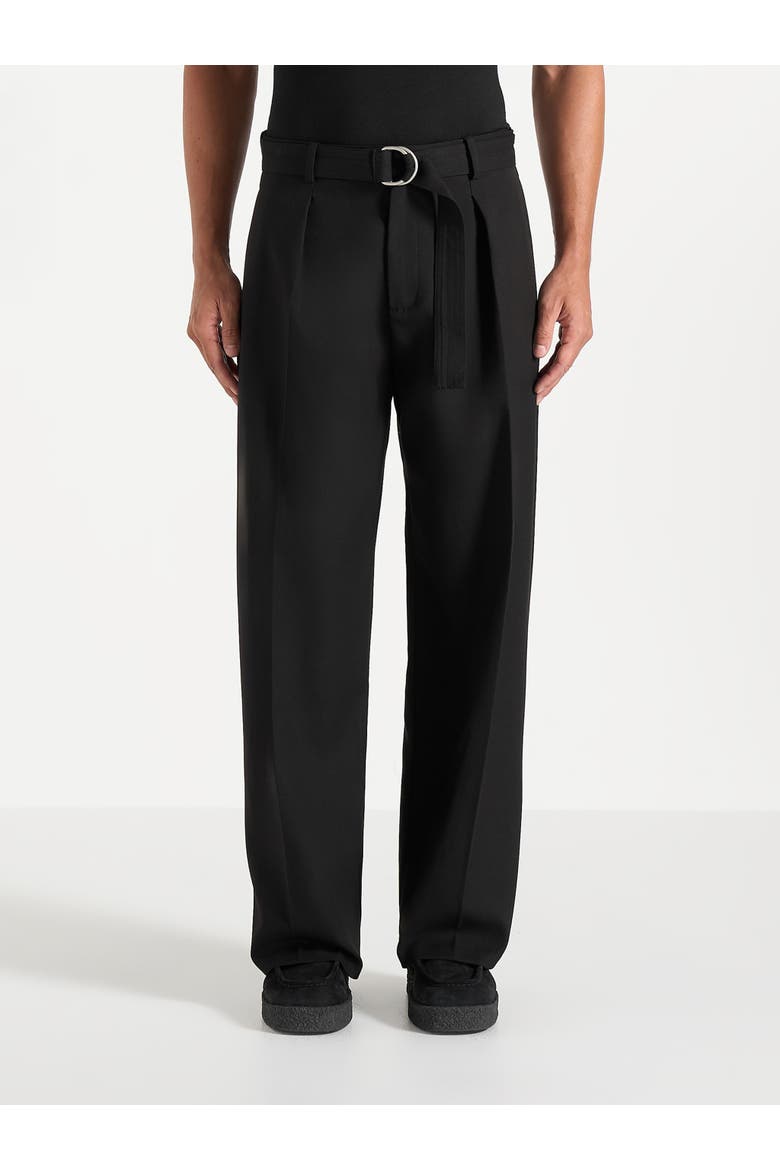 Loic Wide Leg Tailored Trousers With Belt, Main, color, Black