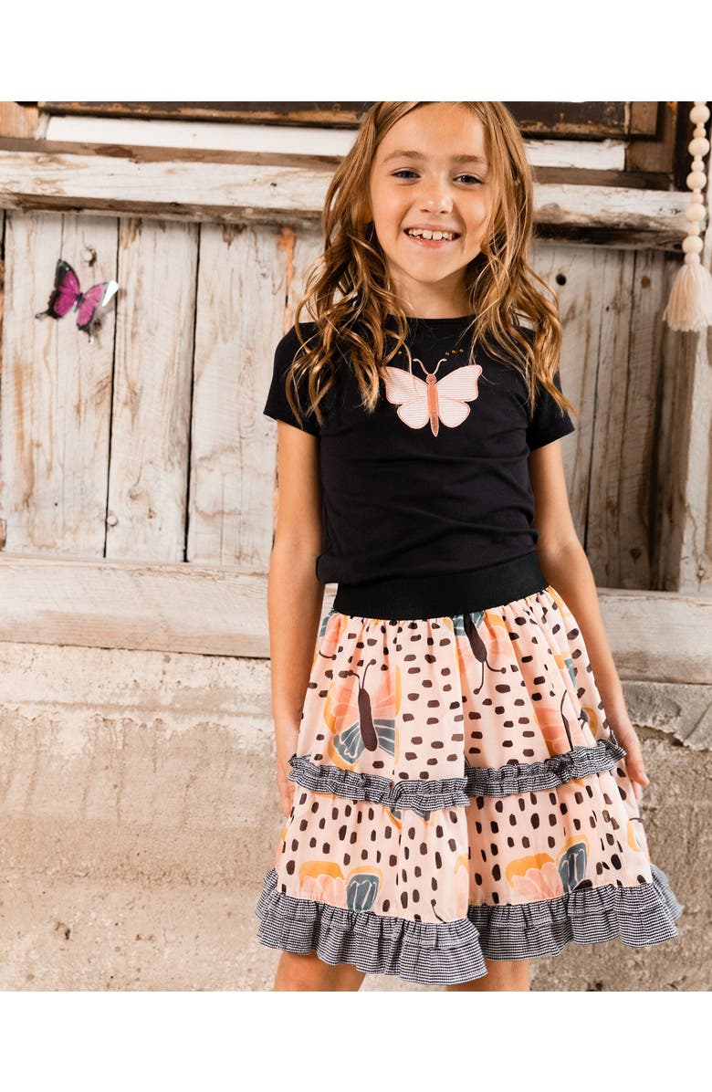 Deux par Deux Girl's Organic Cotton Top With Applique Black And Pink Butterfly, Alternate, color,