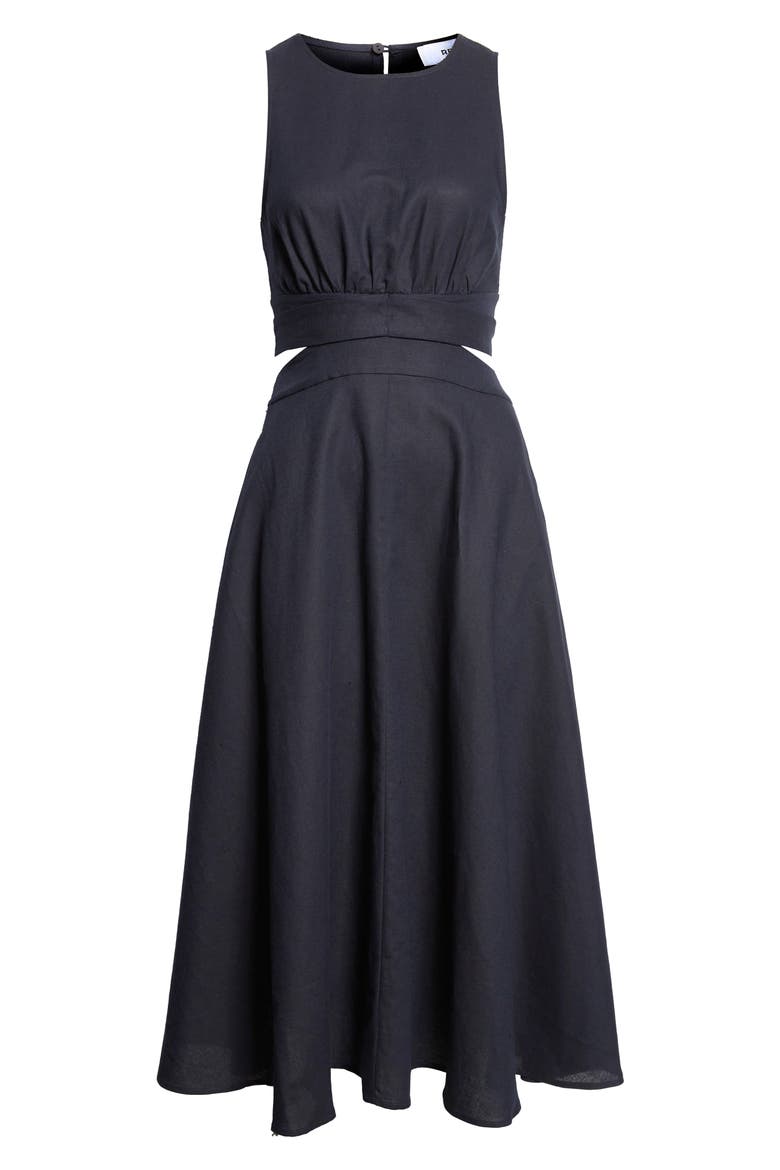 Hazel Cutout Detail Linen & Cotton Dress, Alternate, color, NAVY