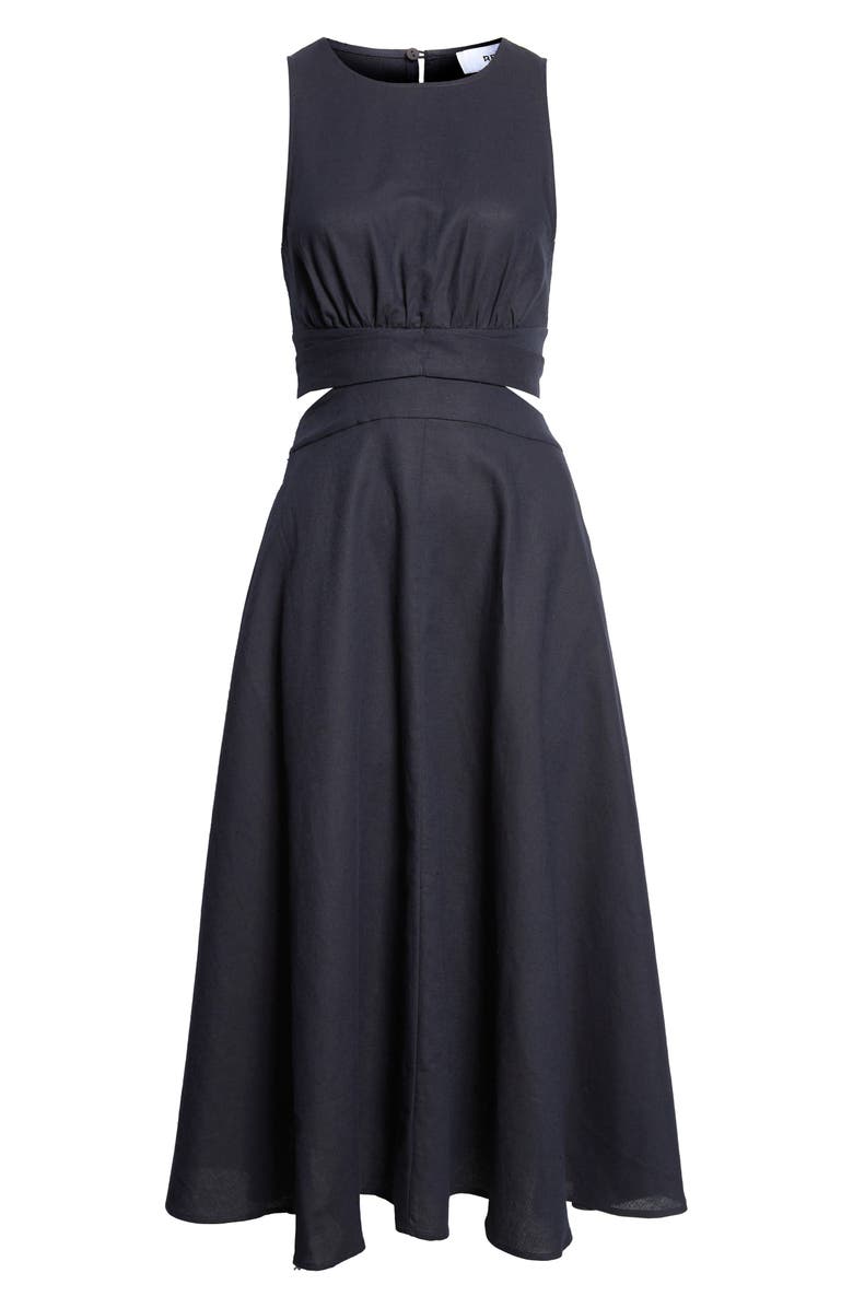 Reiss Hazel Cutout Detail Linen & Cotton Dress, Main, color, Navy