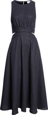 Reiss Hazel Cutout Detail Linen & Cotton Dress