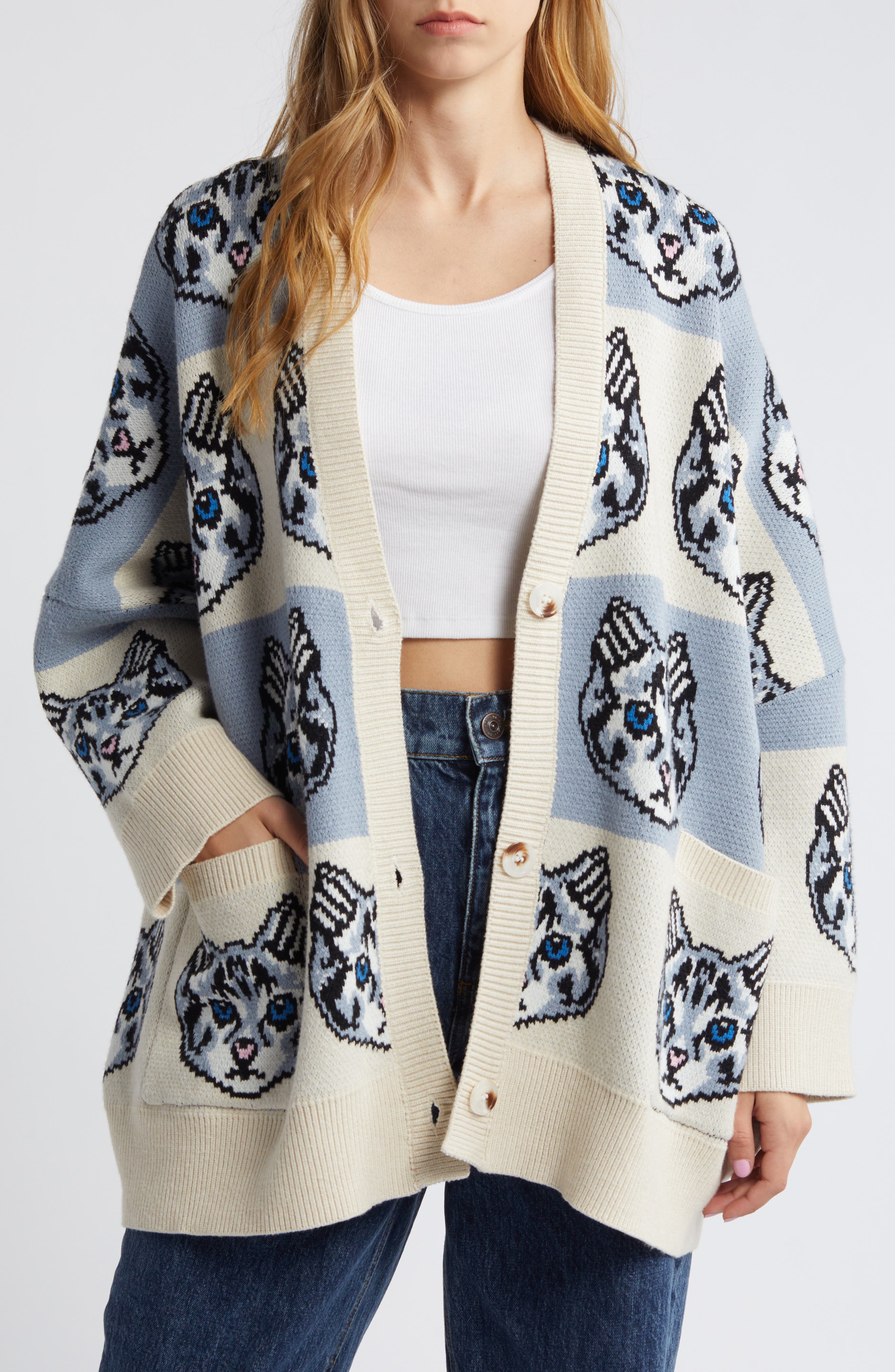 Dressed in Lala Cat Stripe Oversize Cardigan (Women) | Nordstrom