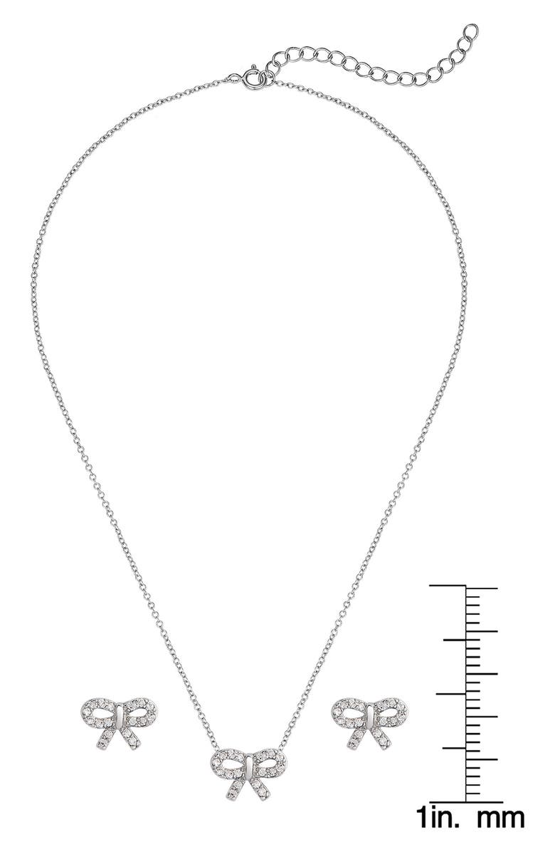 Lily Nily Kids' Cubic Zirconia Bow Stud Earrings & Pendant Necklace Set, Alternate, color, Silver