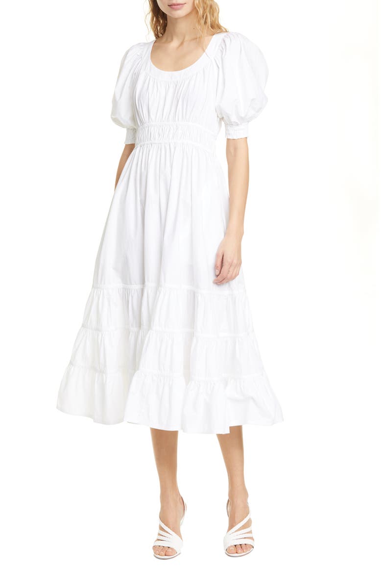 Juniper Puff Sleeve Midi Dress, Main, color, BLANC
