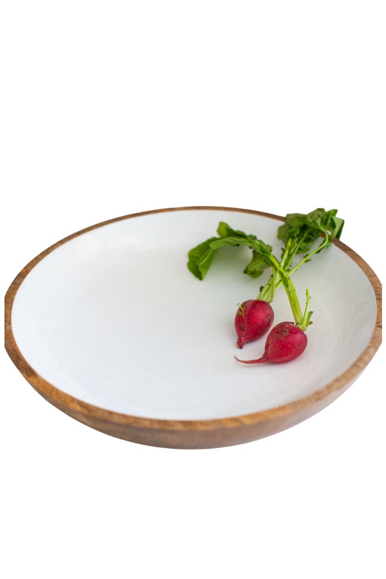 Wood + White Collection Large Salad Bowl & Servers Set, Alternate, color, White, Brown