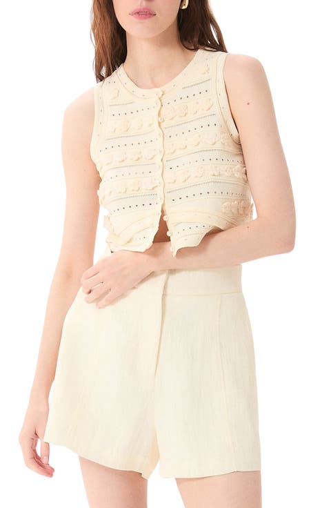 Malta Floral Appliqué Crop Pointelle Vest