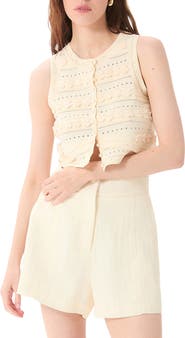 DELUC Malta Floral Appliqué Crop Pointelle Vest