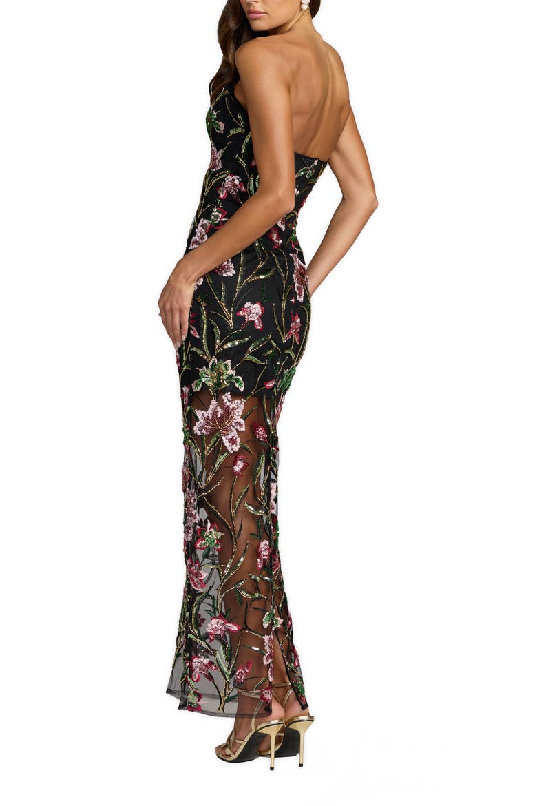 Strapless Floral Embroidered Column Dress, Alternate, color, Black Multi