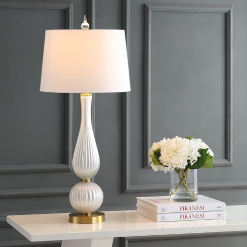 Jonathan Y Gillian 33.7" Glass Led Table Lamp, White In White