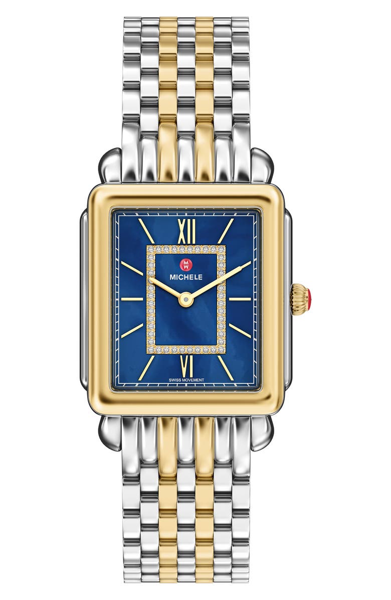 MICHELE Deco II Two-Tone Diamond Bracelet Watch, 32mm, Main, color, Two Tone