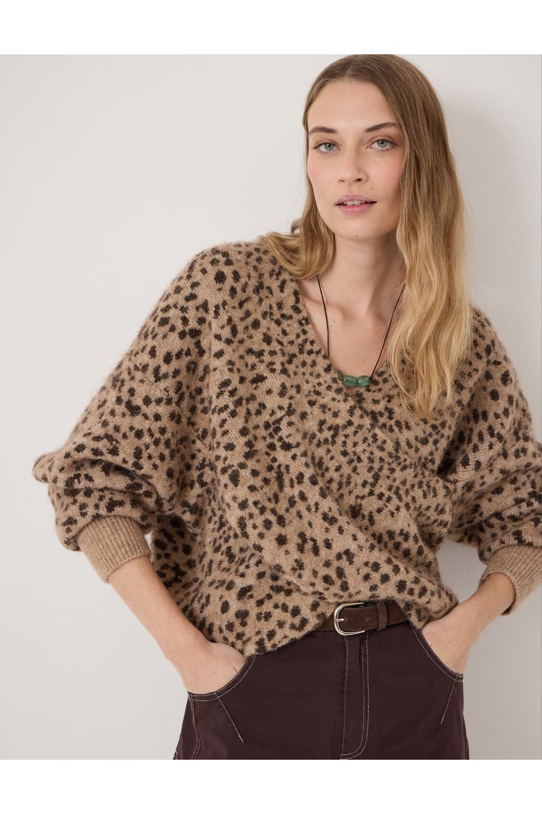 Betty Wool Blend Patterned Wrap Jumper, Alternate, color, Hazelnut Brown