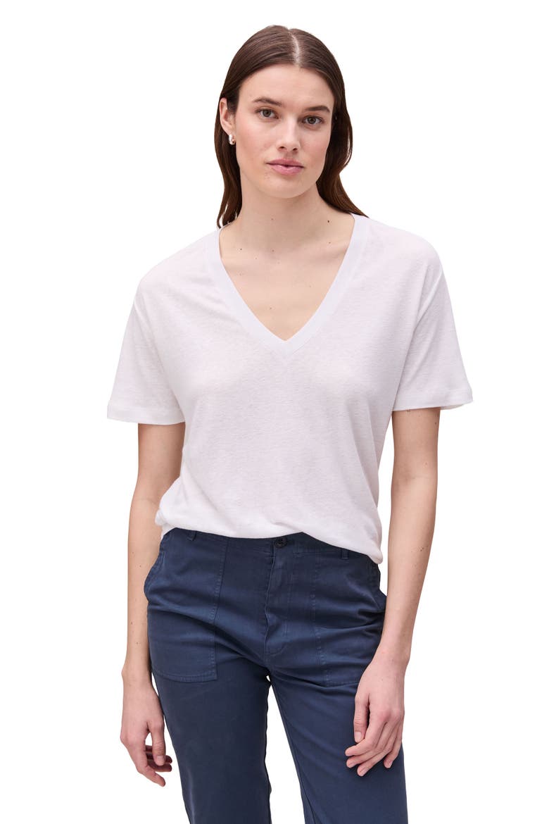 The Linen Jersey V Neck Tee, Main, color, White