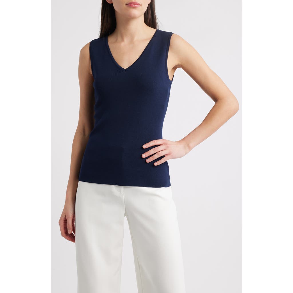 Tahari Asl V-neck Sweater Tank In Navy