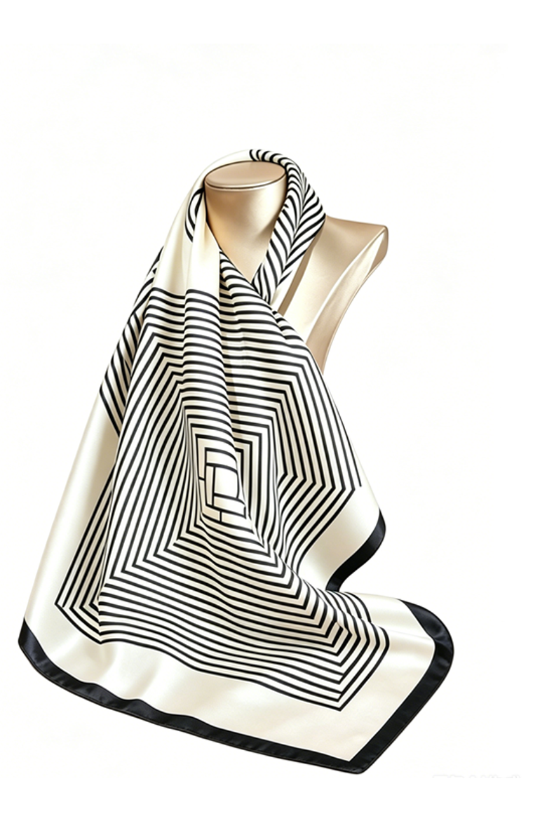 Elegantly Designed Silk Printed Square Scarf, Main, color, Black