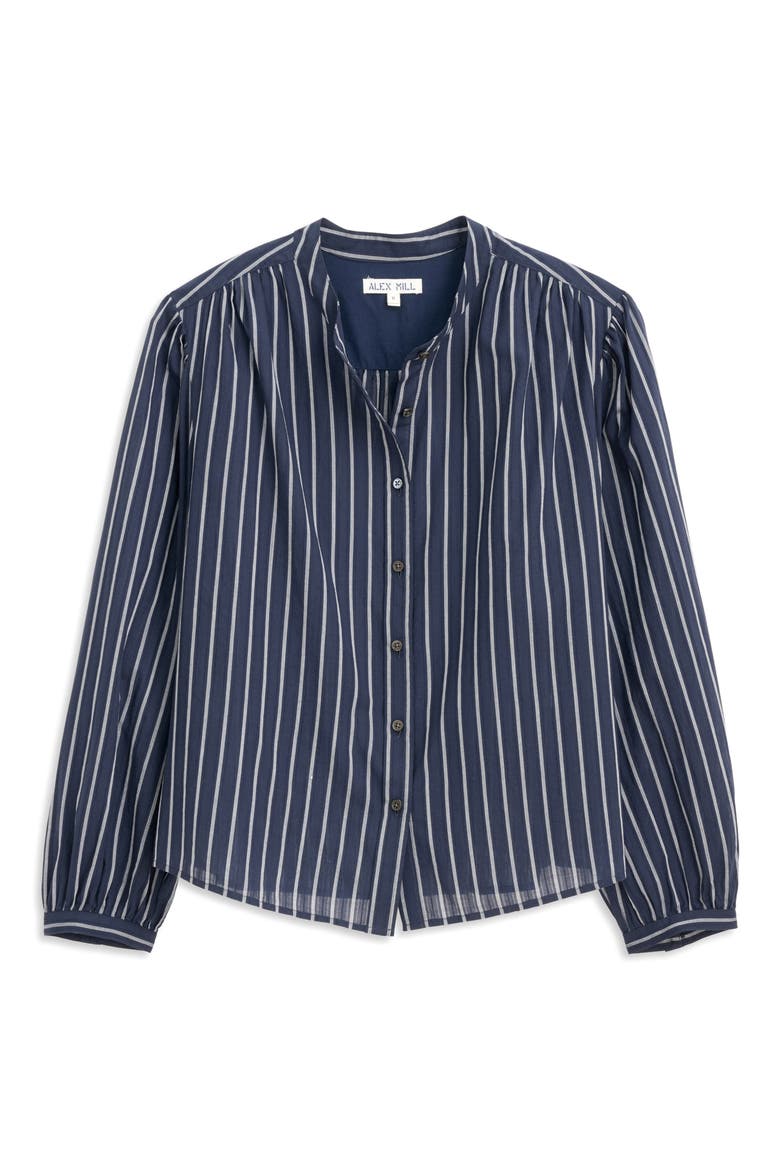 Ali Stripe Cotton Voile Button-Up Shirt, Alternate, color, NAVY STRIPE