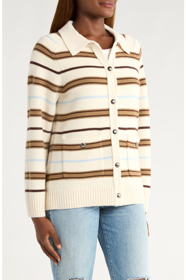 Peggy Stripe Collared Oversize Wool Cardigan, Alternate, color, IVORY MULTI