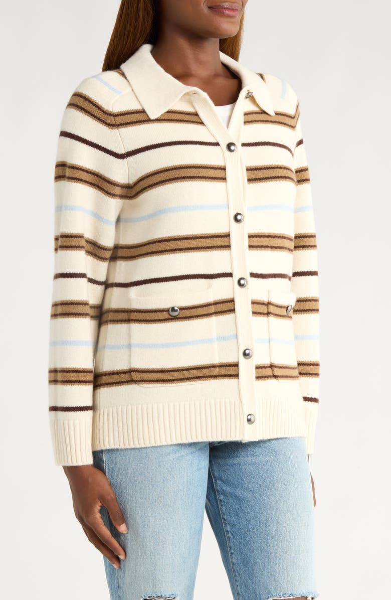 rag & bone Peggy Stripe Collared Oversize Wool Cardigan, Alternate, color, Ivory Multi