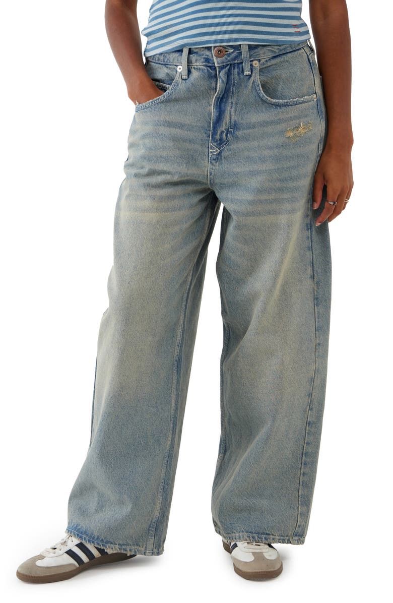 BDG Urban Outfitters Jaya Distressed Baggy Low Rise Wide Leg Jeans, Main, color, Light Smokey Blue