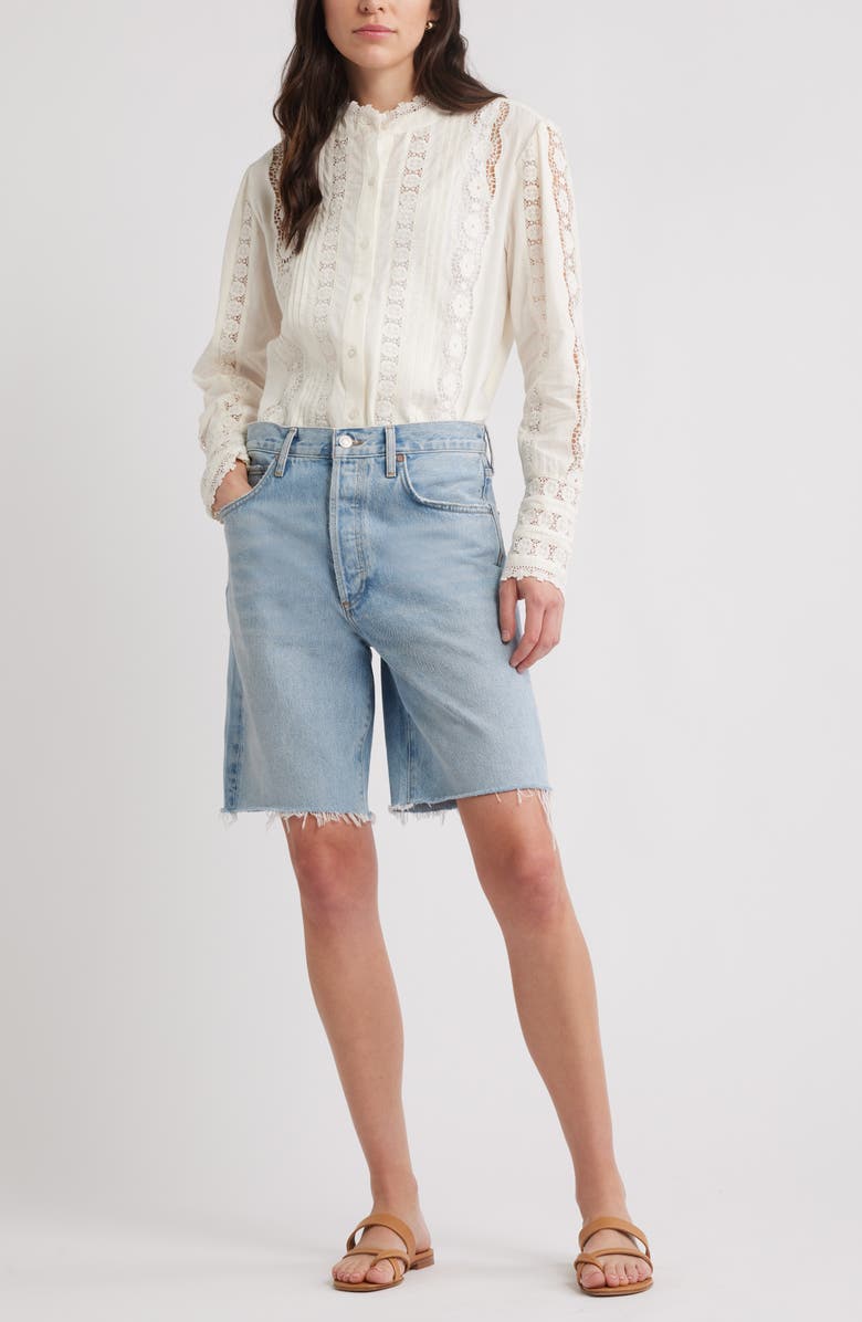 Caslon<sup>®</sup> Pretty Lace Panel Button-Up Shirt, Alternate, color, Ivory Pristine