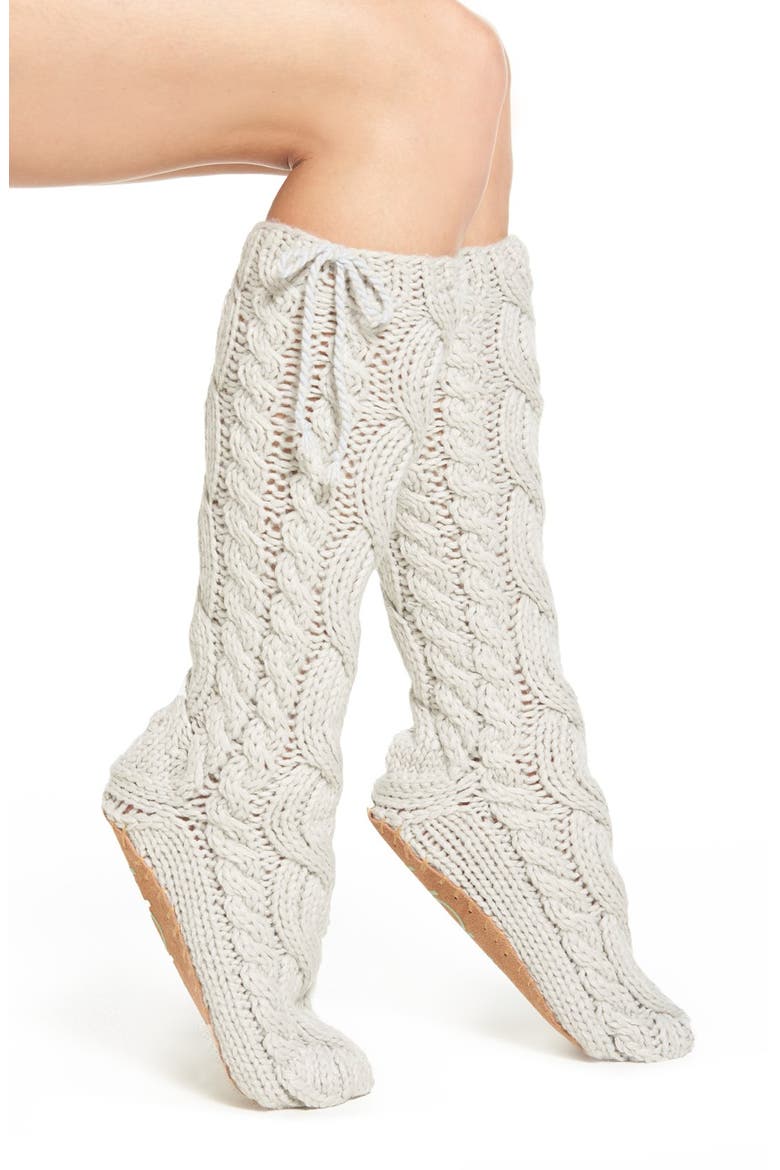 'Arctic' Cable Knit Knee High Slippers, Main, color, FROST