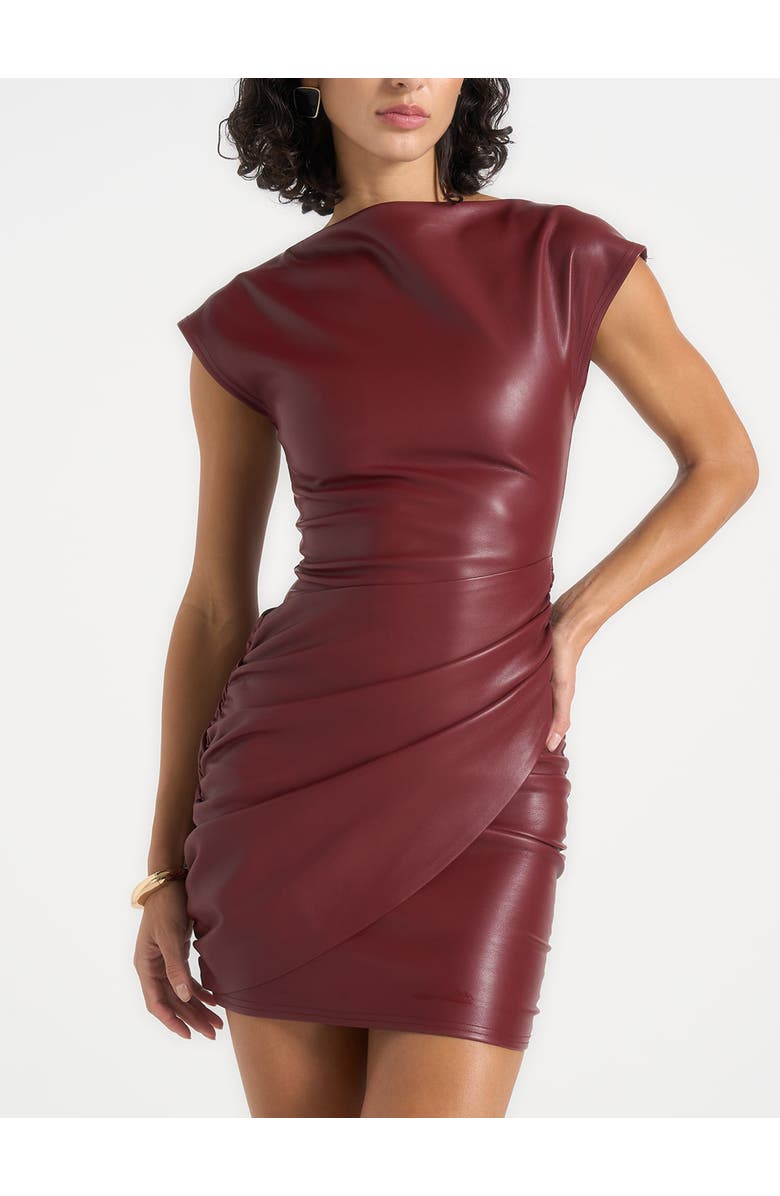 Manière De Voir Tina Leather Gathered Dress, Alternate, color, Red