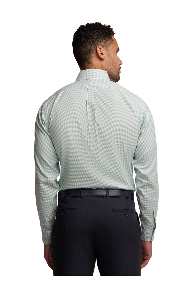 Cotton Poly Spandex Buttondown Collar Twill Slim Contrast Trim Button Cuff Long Sleeve, Alternate, color, Blue/Green
