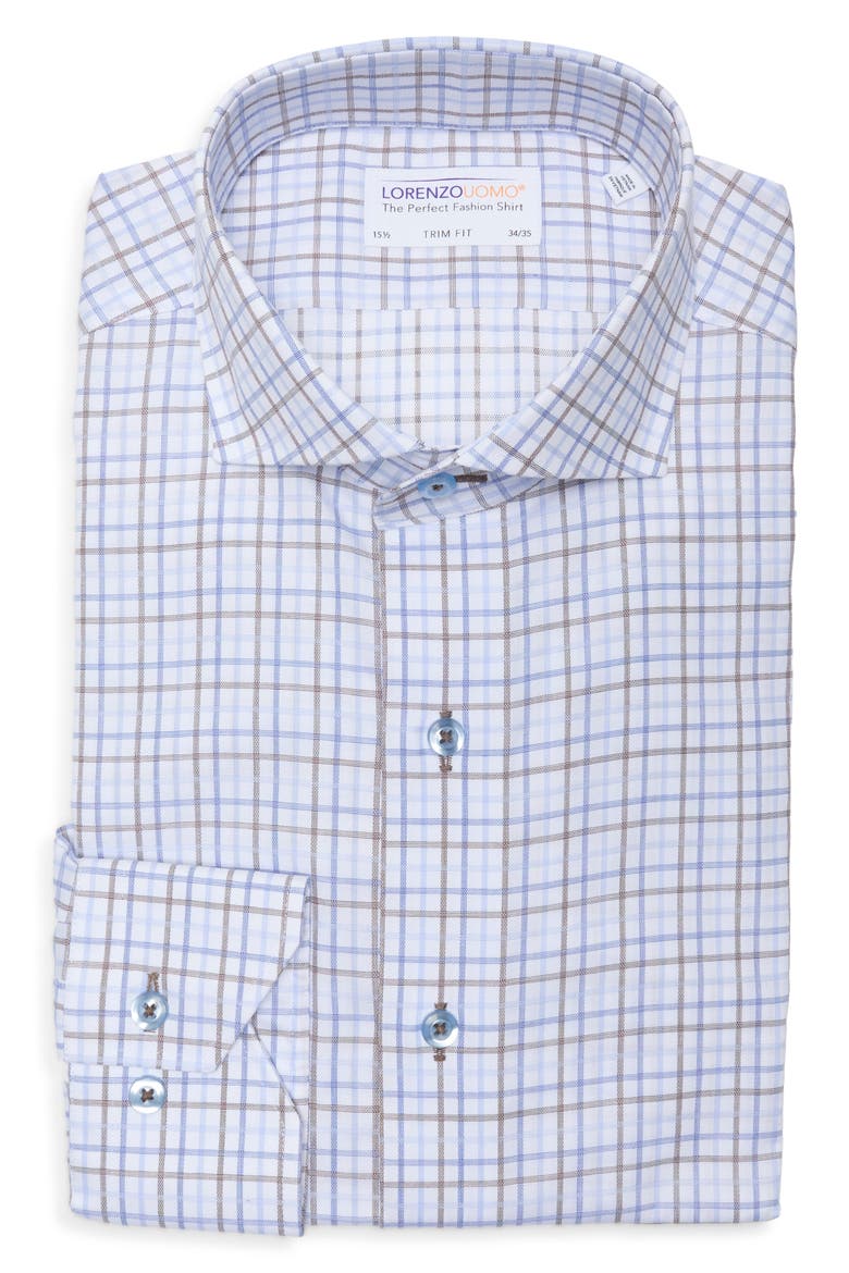 Trim Fit Textured Check Cotton Dress Shirt, Alternate, color, WHITE/ BLUE