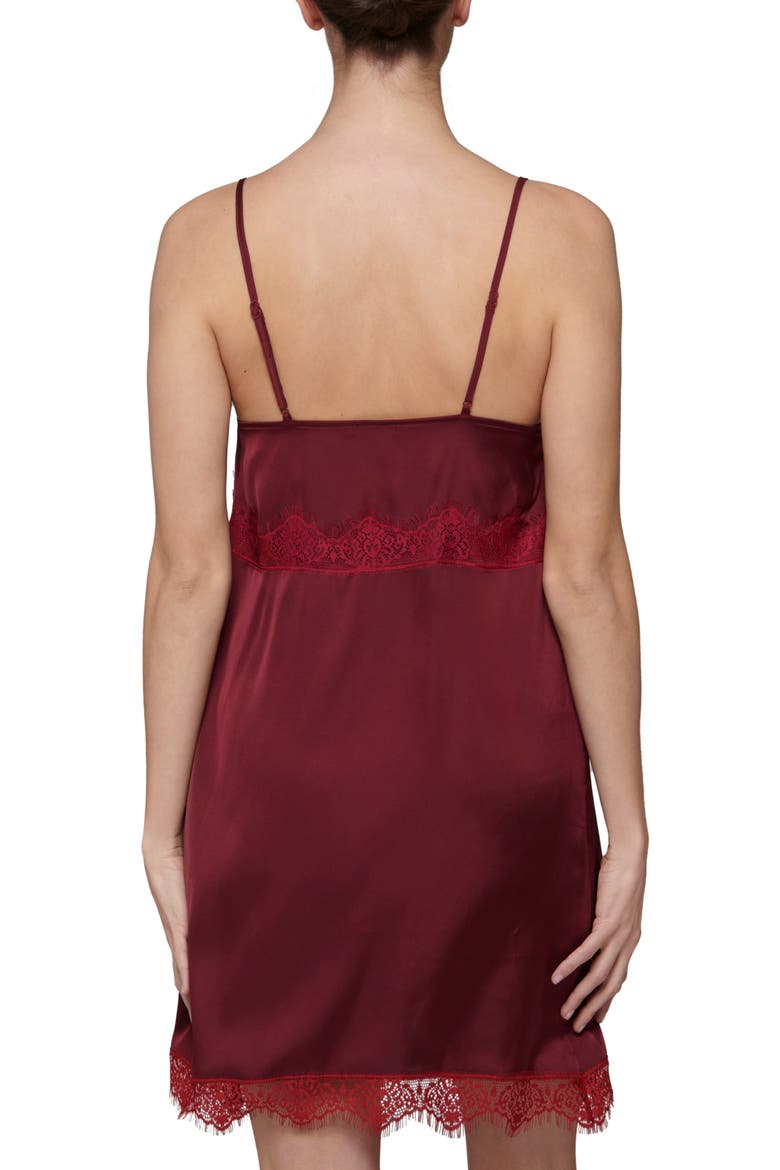 Lace Trim Satin Chemise, Alternate, color, SPINEL RED