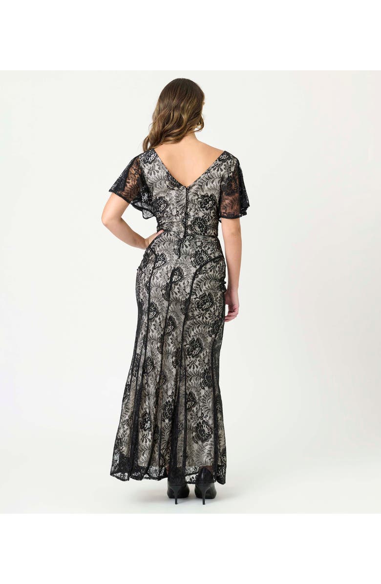 Unique Vintage 1930s Flutter Sleeve Gown, Alternate, color, Black/Nude