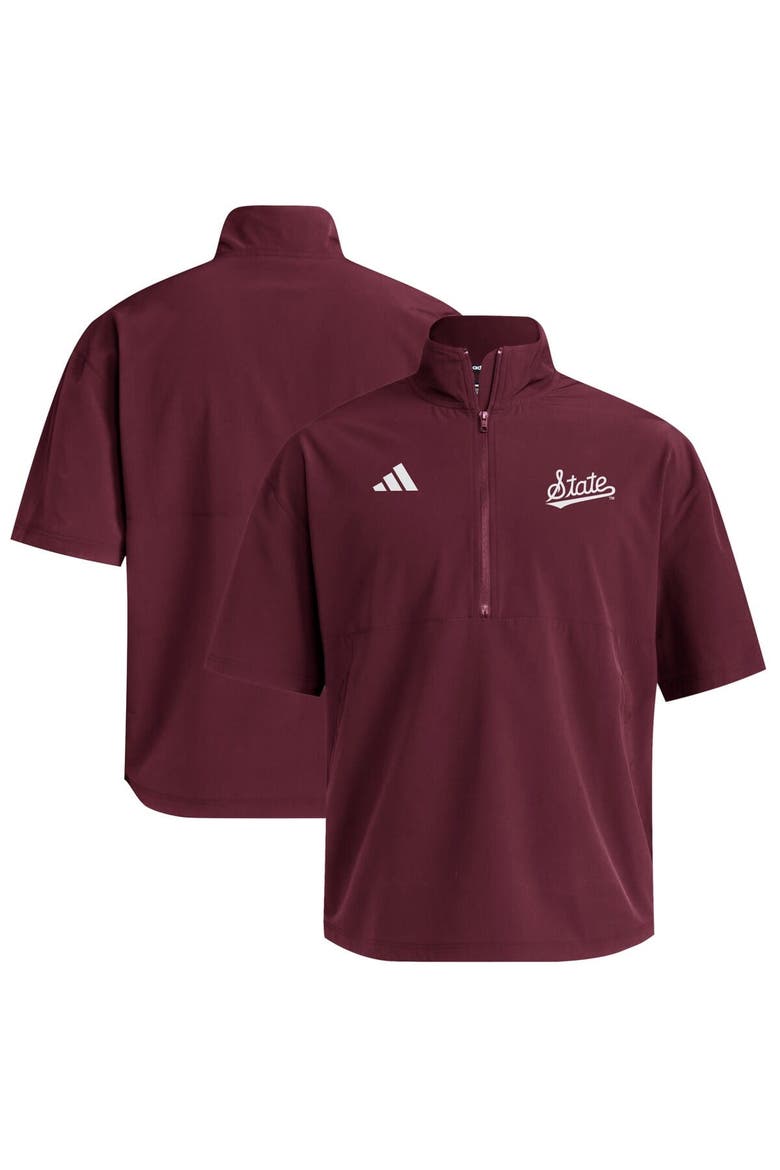 Men's adidas  Maroon Mississippi State Bulldogs Woven Quarter-Zip Short Sleeve Pullover, Alternate, color, Maroon