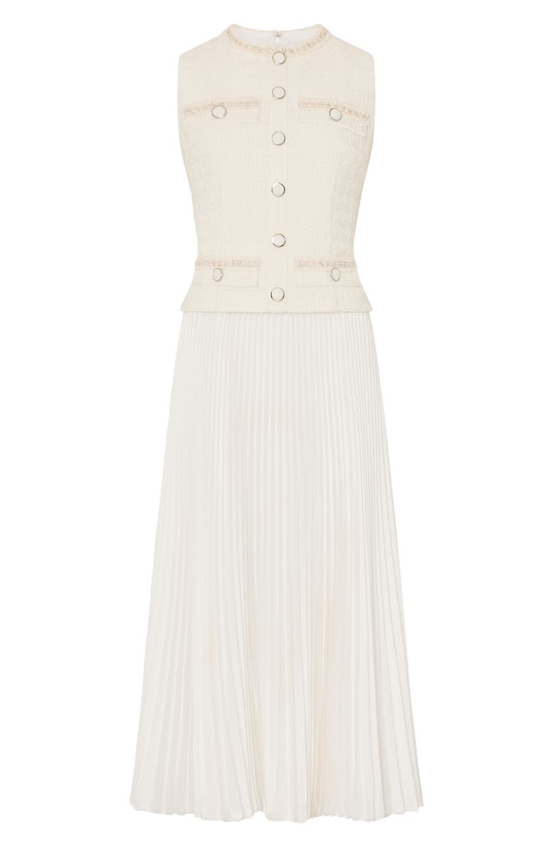 Milly Bouclé Mixed Media Dress, Alternate, color, Ecru