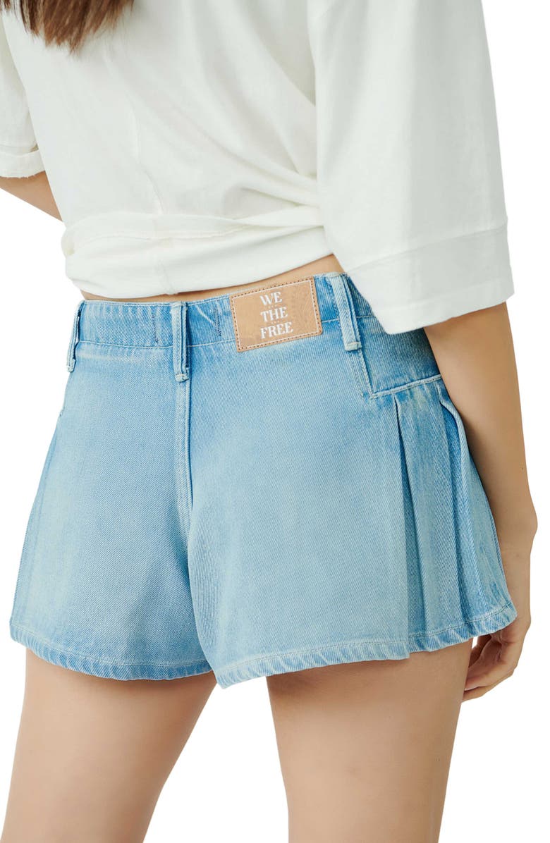 Free People Blue Bell Pleated Denim Shorts, Alternate, color,