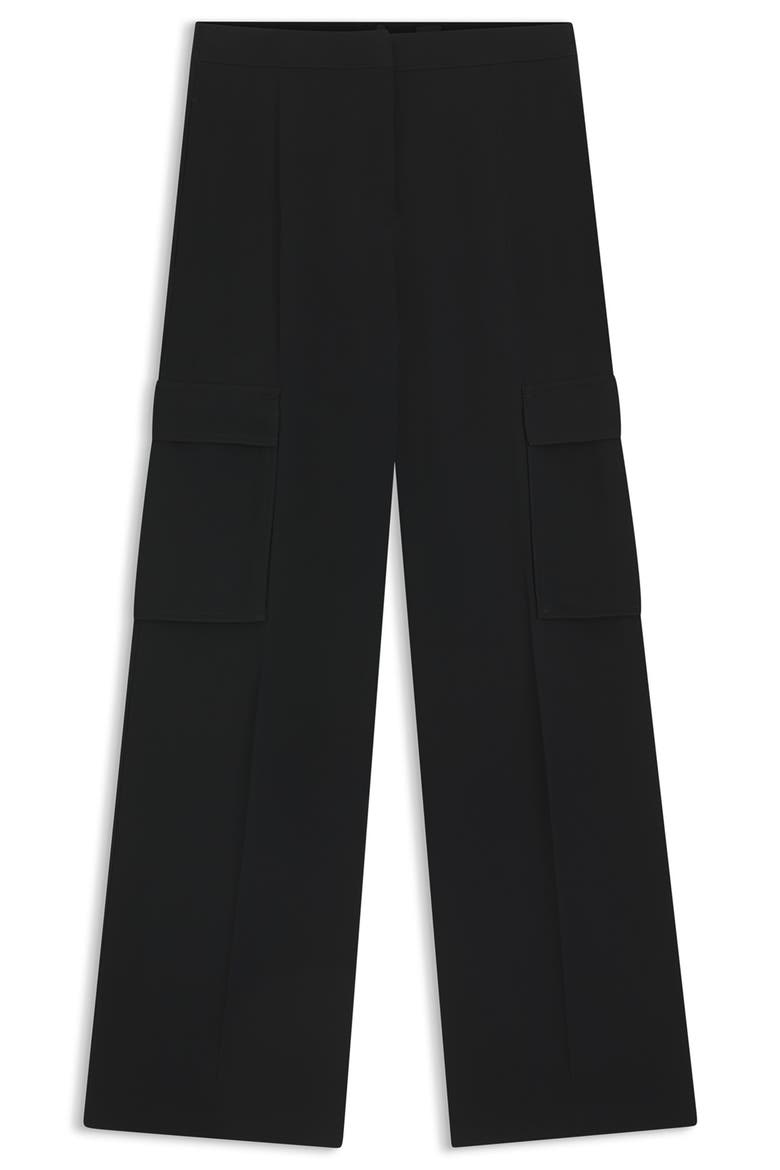 Tianamia Wide Leg Crepe Cargo Pants, Alternate, color, BLACK