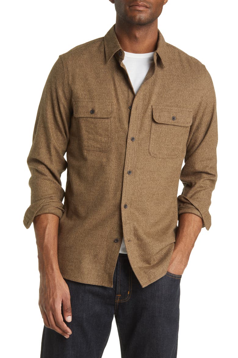 Grindle Trim Fit Flannel Button-Down Shirt, Main, color, BROWN WREN GRINDLE