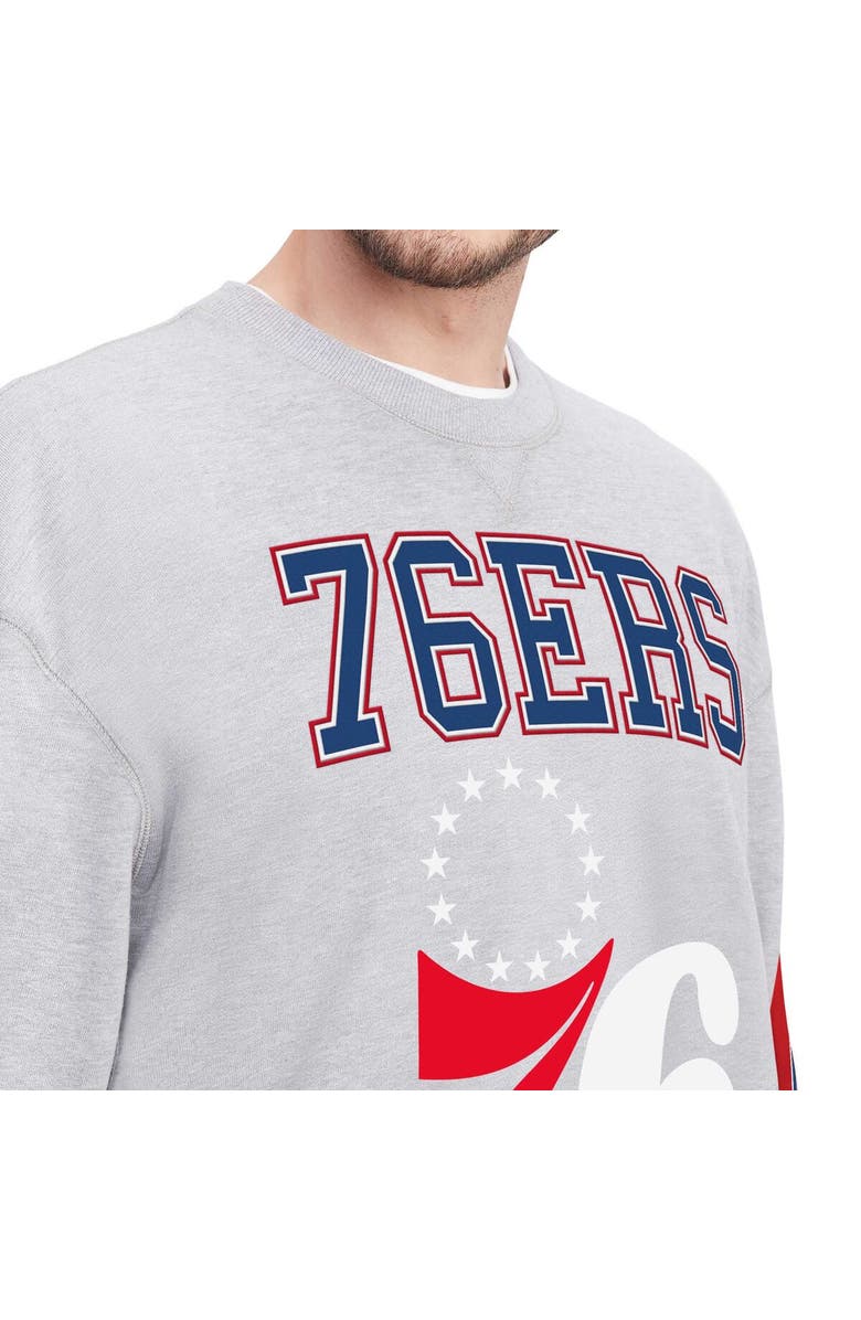 TOMMY JEANS Men's Tommy Jeans Heather Gray Philadelphia 76ers Hayes Crew Neck Pullover Sweatshirt, Alternate, color, Heather Gray