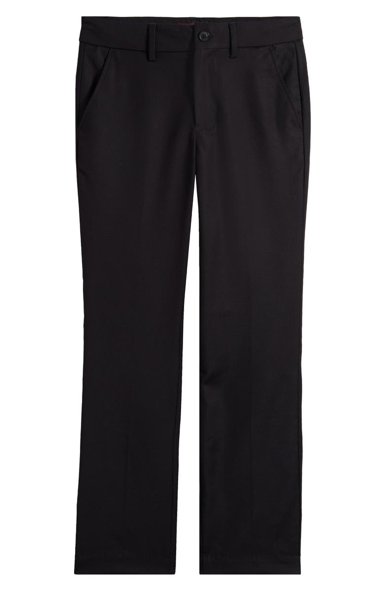Johnston & Murphy Kids' Black Flat Front Stretch Twill Dress Pants, Main, color, 