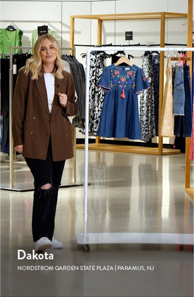 Kids' Floral Embroidered Denim Caftan Dress, sales video thumbnail