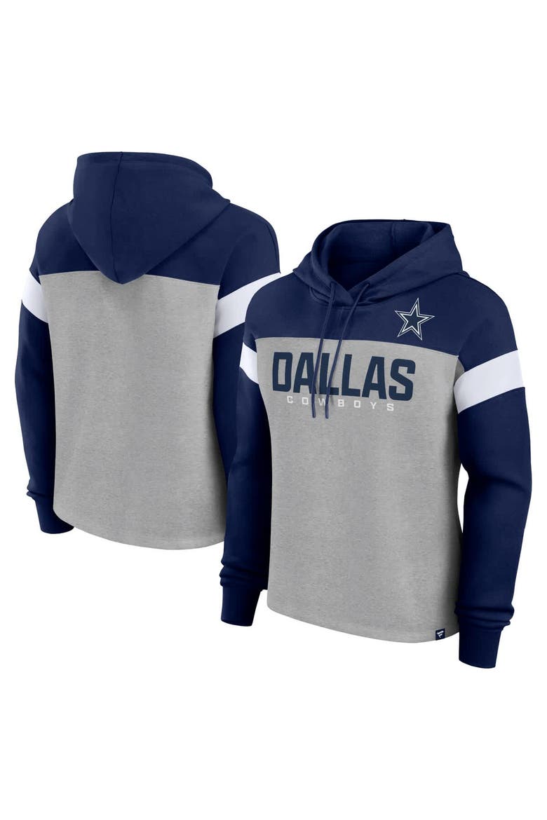 Women's Fanatics Heather Gray/Navy Dallas Cowboys Bold Play Call Pullover Hoodie, Main, color, Heather Gray