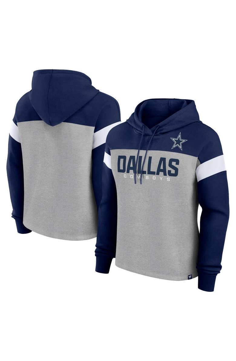 FANATICS Women's Fanatics Heather Gray/Navy Dallas Cowboys Bold Play Call Pullover Hoodie, Main, color, Heather Gray