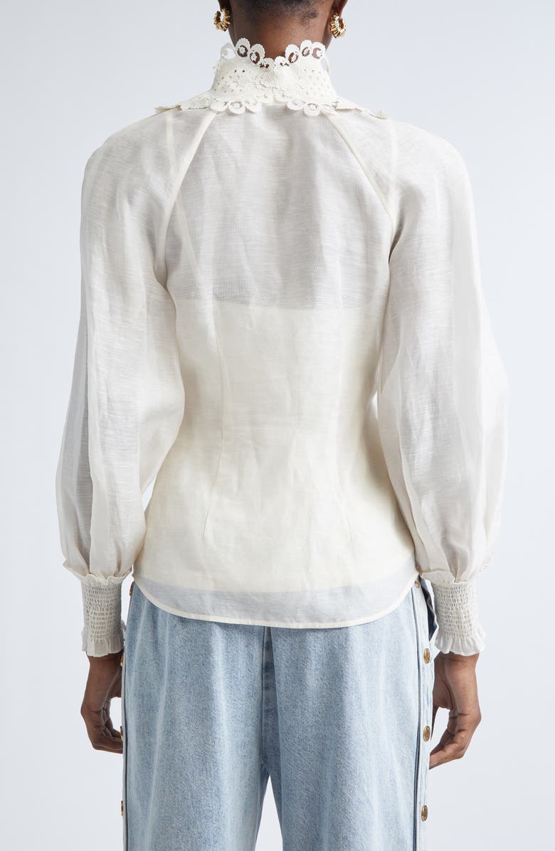 Zimmermann Rebellion Lace Trim Linen & Silk Shirt, Alternate, color, Cream