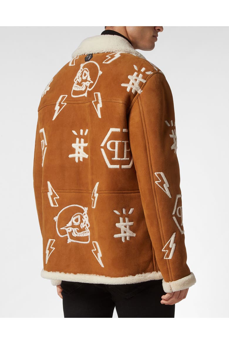 Shearling Long Coat Monogram Men, Alternate, color, beige