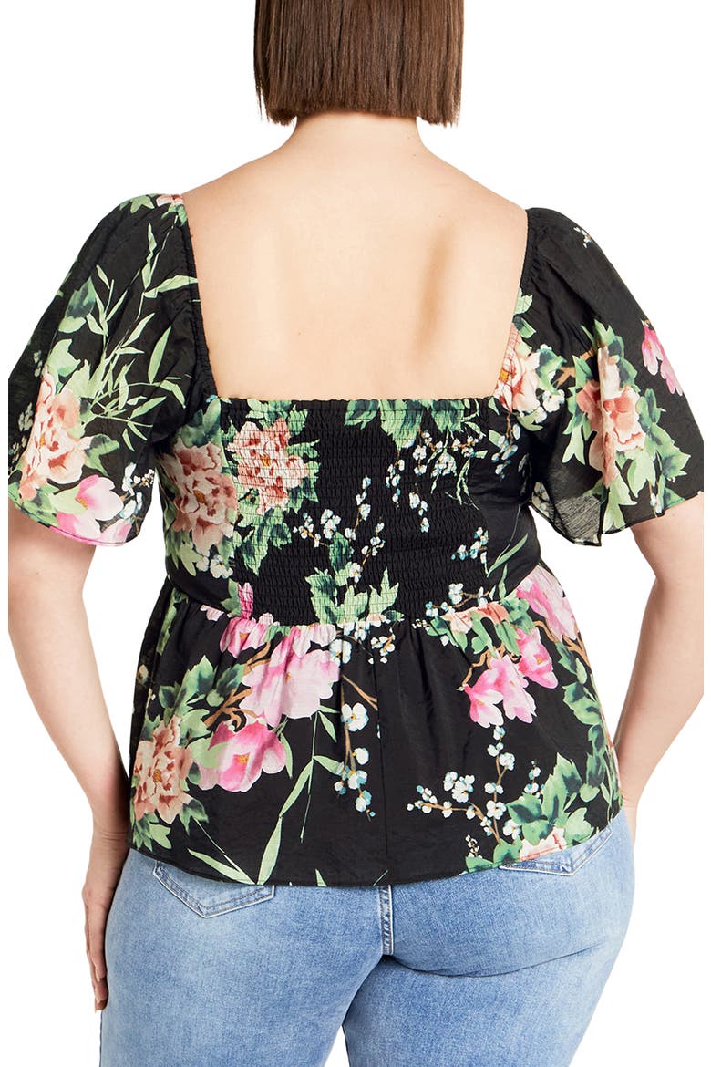 Marci Floral Flutter Sleeve Top, Alternate, color, BLACK SWEET BLOSSOM