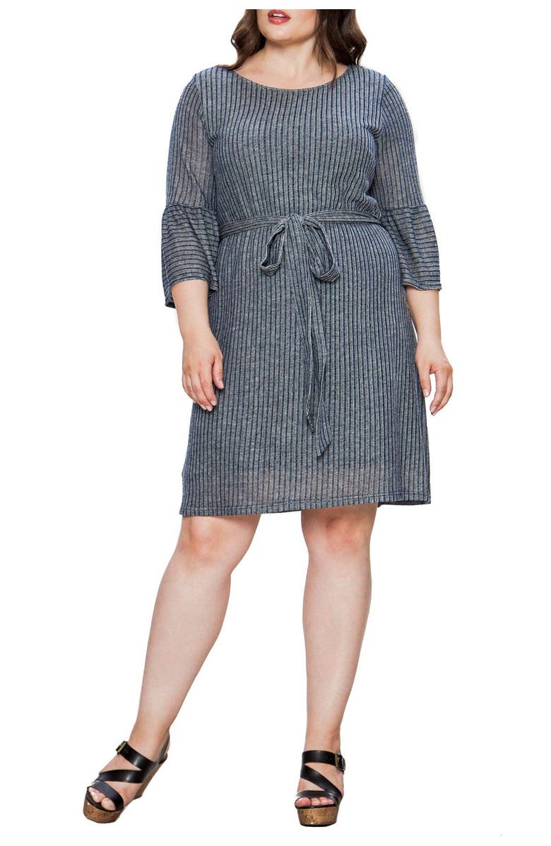 A. CALIN Striped Ruffle Cuff Dress, Main, color,