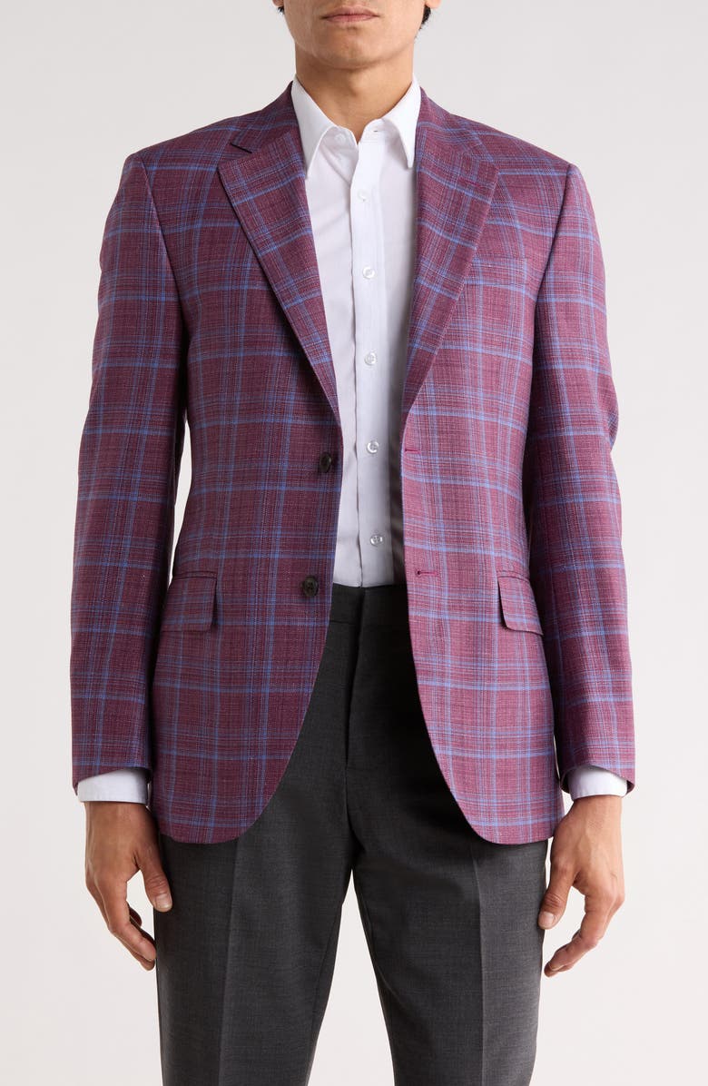 Peter Millar Mauve Plaid Wool Blend Sport Coat, Main, color, Purple