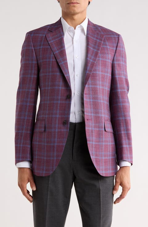 Mauve Plaid Wool Blend Sport Coat