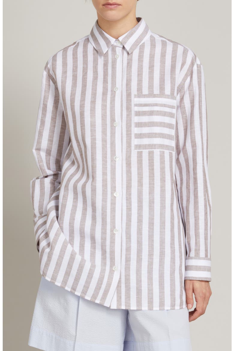Ululo Stripe Linen Blend Shirt, Main, color, HAZELNUT BROWN