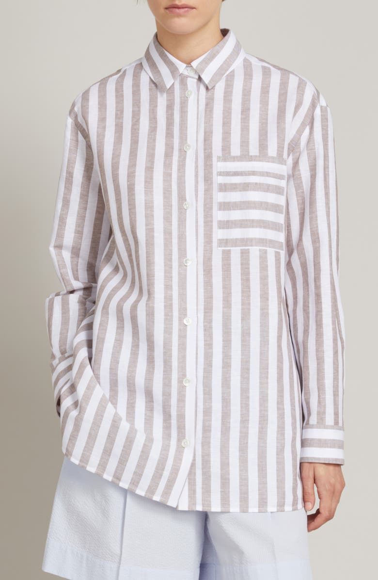 MM by Max Mara Ululo Stripe Linen Blend Shirt, Main, color, Hazelnut Brown