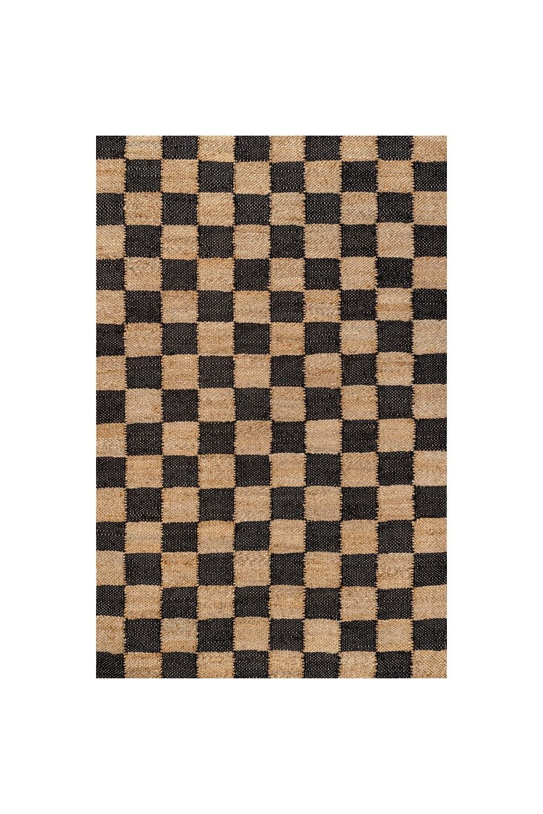 Theo Modern Farmhouse Woven Jute Checkerboard Area Rug, Main, color, Natural/Black