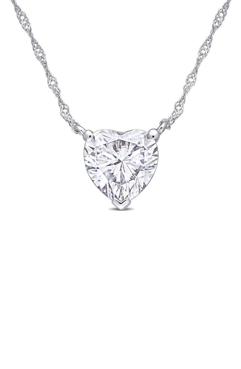 DELMAR Heart Shape Lab Created Moissanite Pendant Necklace, Main, color, White