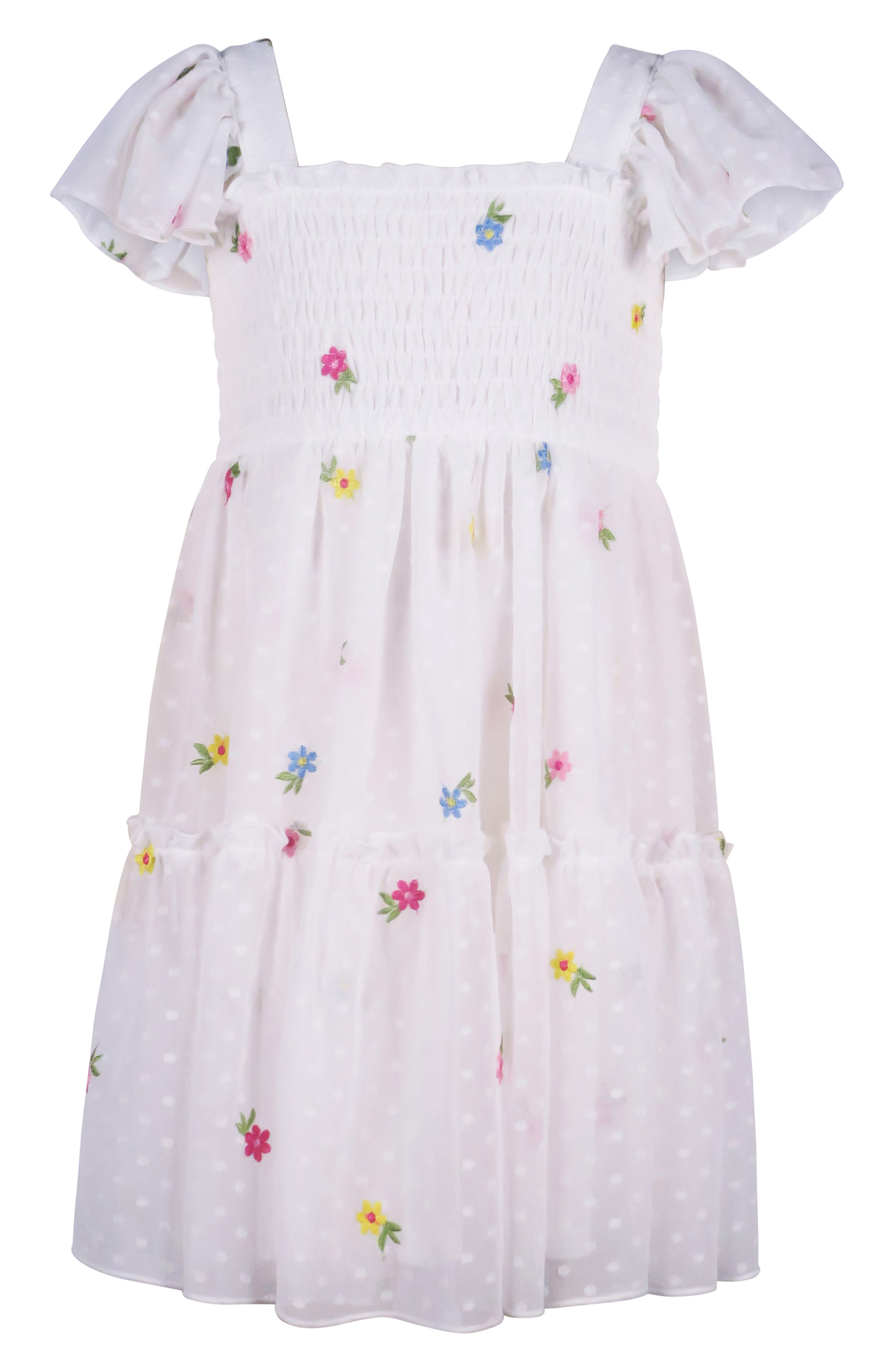 Zunie Kids' Floral Embroidered Swiss Dot Dress